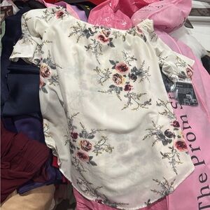 WONDERLAND Cream Off-Shoulder Mini Dress with Rose Print